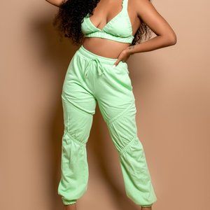 Lime Ruched Bralette and Jogger Set - NWT (Large)